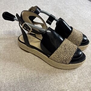 Vince Camuto Espadrille Sandals Women's 9M Kathalia Cow Hair Leopard Platform